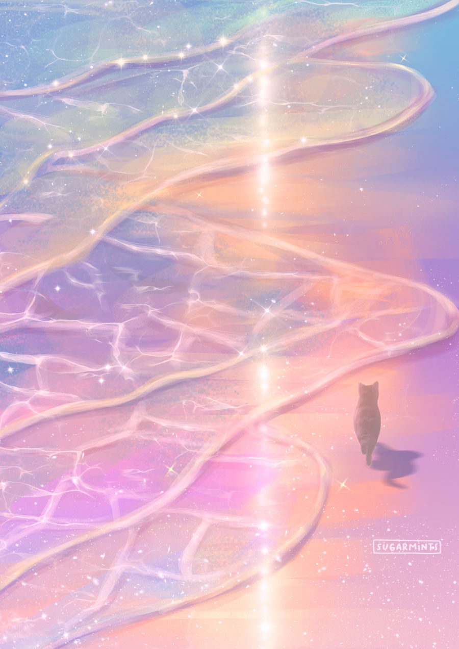 Pastel-colored abstract design with a cat silhouette