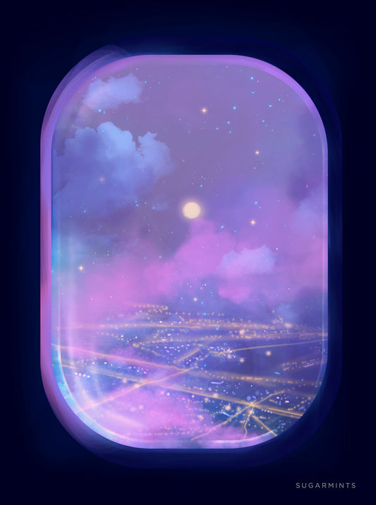 Plane Postcard: Violet Skies - Sugarmints Artstore