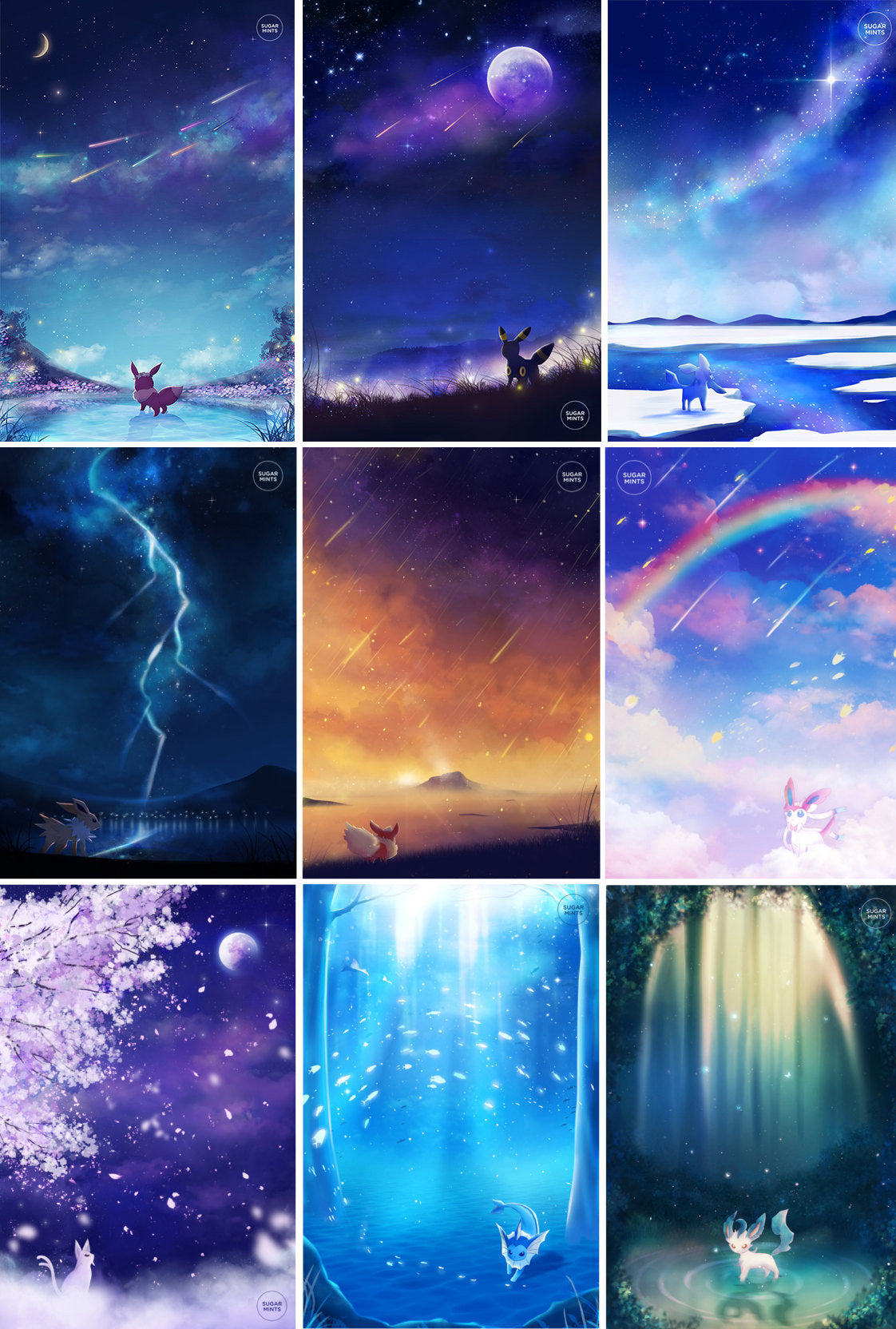 Pokemon Eeveelutions Poster Set - Sugarmints Artstore