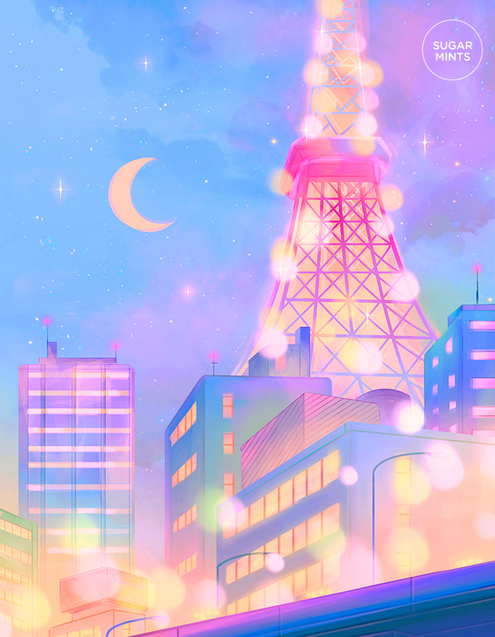 Postcard: Tokyo Tower City Lights - Sugarmints Artstore